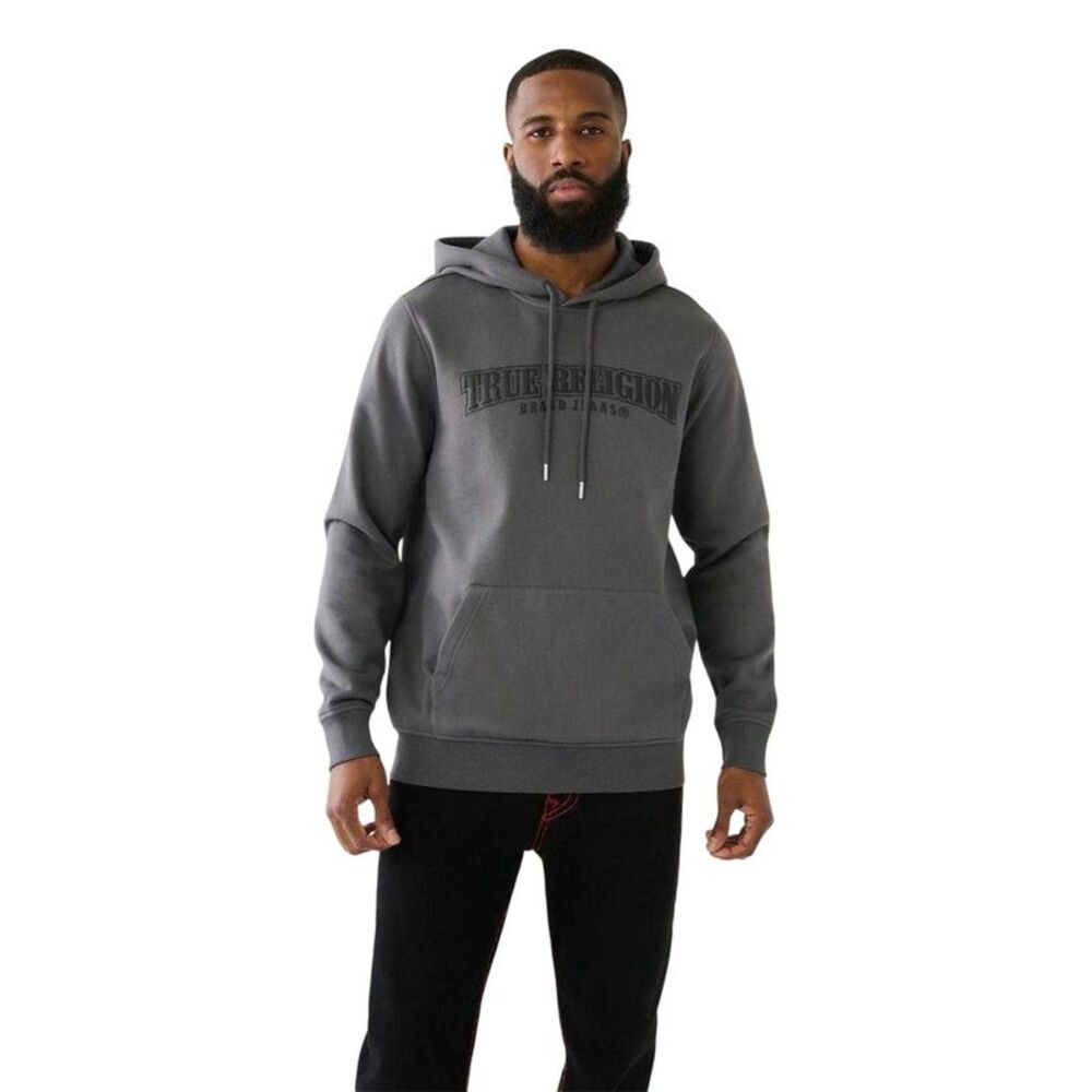 True Religion Mens Cotton Blend Drawstring Hoodie / Iron Gate
